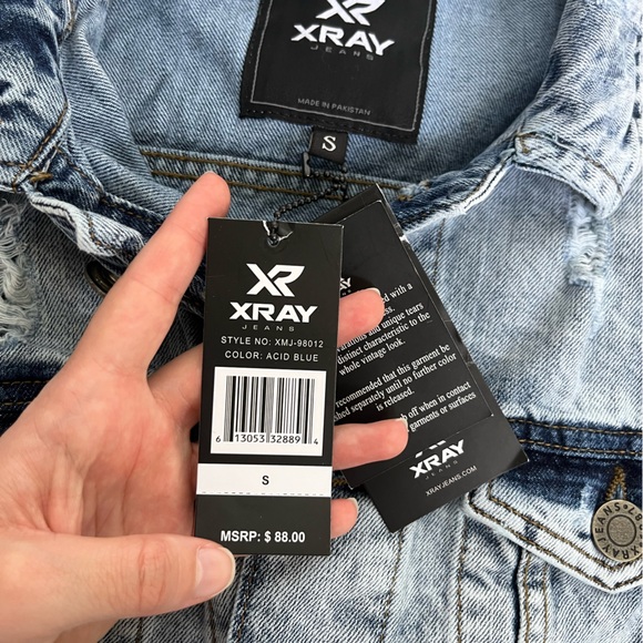 XRAY Jeans Denim Distressed Acid Wash Medium Jean Jacket - Picture 2 of 5